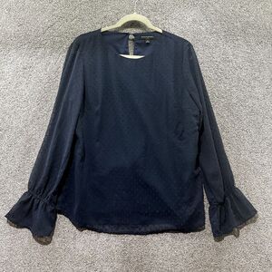 Banana Republic Flock Dot Blouse Top Women‎ M Blue Flare Sleeve Lined Keyhole